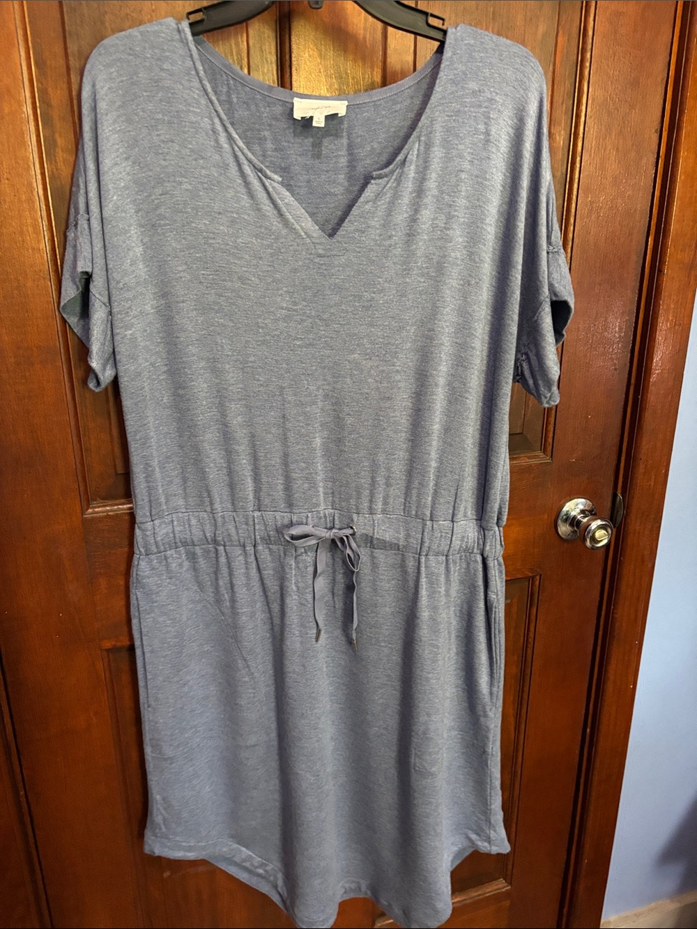 Soma Light Blue-Gray V-Neck Drawstring Midi Dress